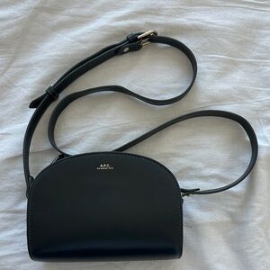 A.P.C. Dark green with gold Leather Demi lune mini Crossbody Bag